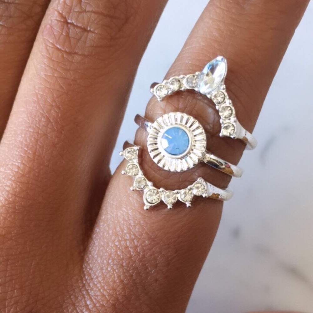 Boho Tribal Chic Stackable Silver Tone Rings